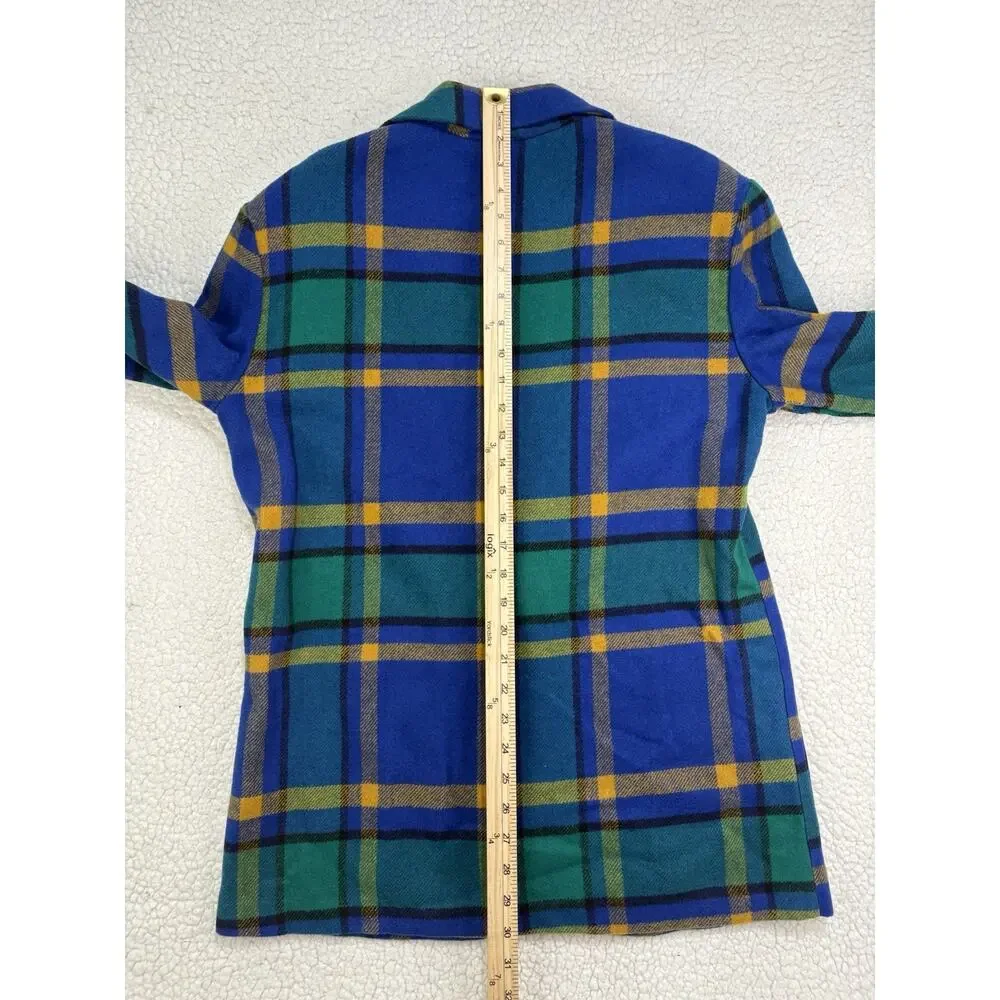 Joule Energy Vintage Plaid Boyfriend‎ Blazer Sz M Blue Green Yellow Long Pockets